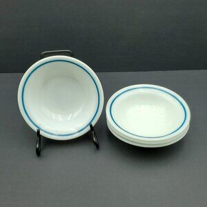 Pyrex Tableware Turquoise on White Rimmed Dessert Bowls Fruit Sauce Berry Bowls